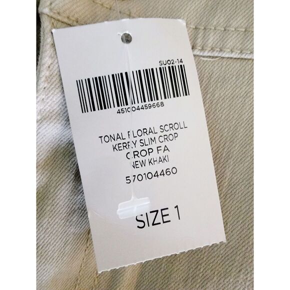 Chico's 1 Crop Pants Tan Tonal Floral Scroll Embroidery‎ Khaki Size 8-10 NWT - Picture 11 of 11